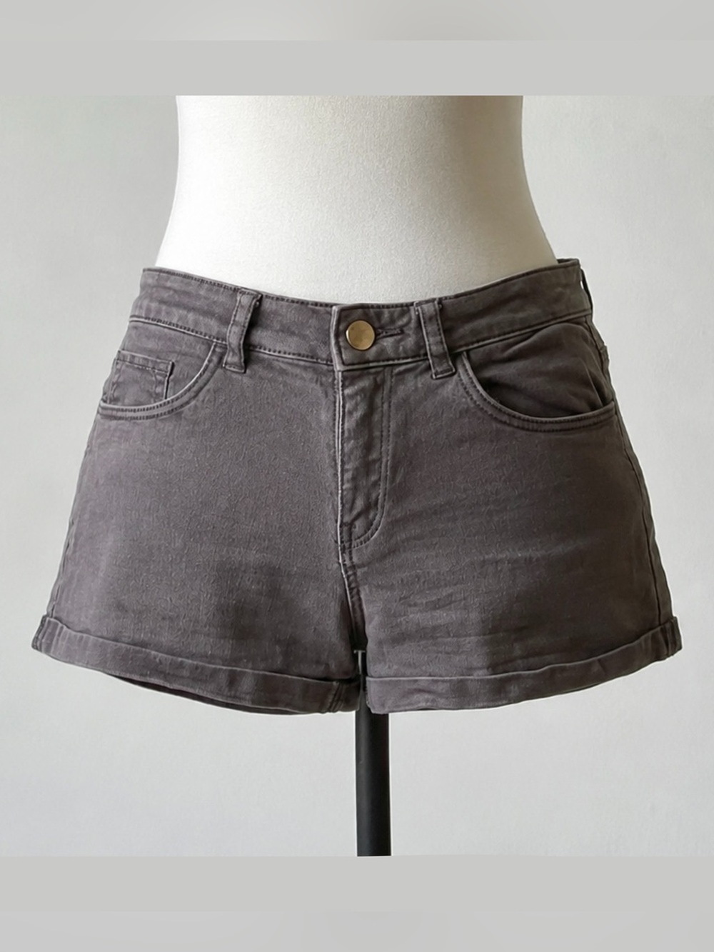 Midrise Olive Gray Denim Shorts
